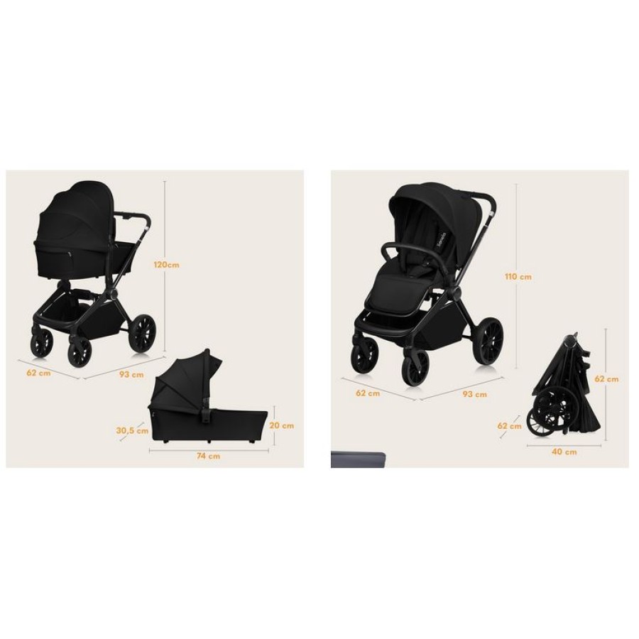 Lionelo Mika Plus Καρότσι Βρεφικό 3 Σε 1 Έως 22 Kg Black Onyx