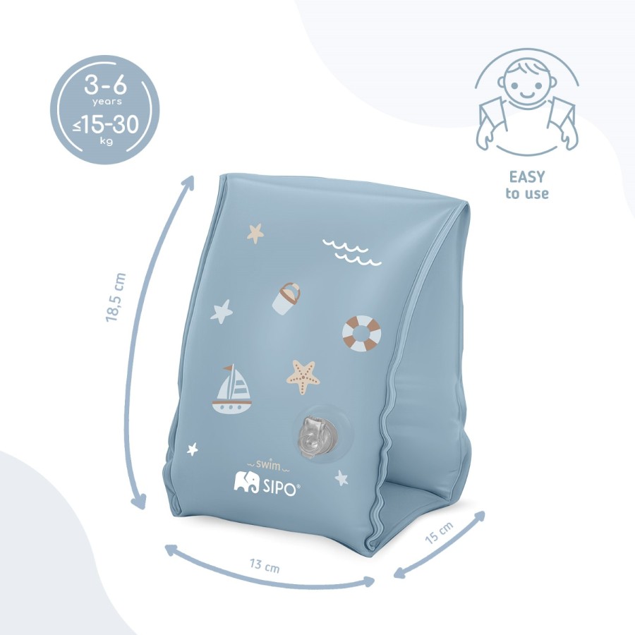 SIPO Παιδικά Μπρατσάκια Κολύμβησης 3-6 Ετών BLUE 15-30kg με Διπλούς Αεροθαλάμους
