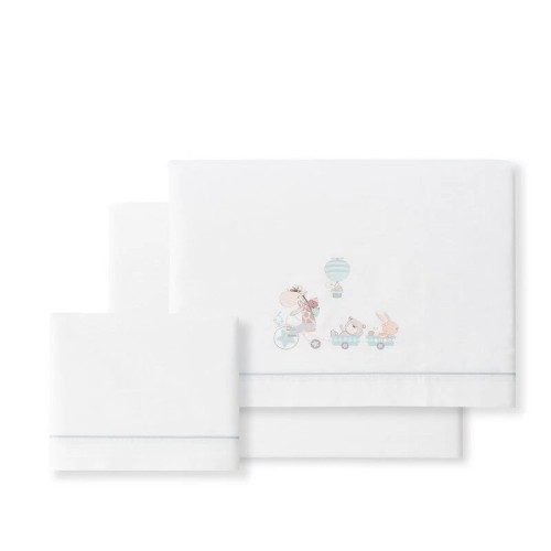 Interbaby Jirafa Bicicleta Σεντόνια Σετ 3 Τεμ Κούνιας 115Χ175Εκ. White/Verde