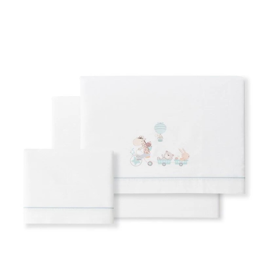 Interbaby Jirafa Bicicleta Σεντόνια Σετ 3 Τεμ Κούνιας 115Χ175Εκ. White/Verde