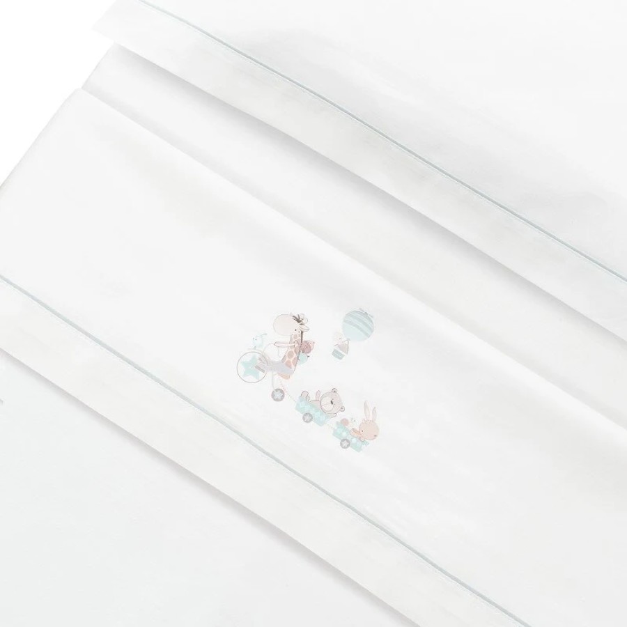 Interbaby Jirafa Bicicleta Σεντόνια Σετ 3 Τεμ Κούνιας 115Χ175Εκ. White/Verde
