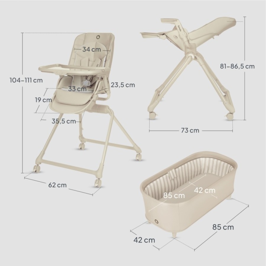 Lionelo Maddie Set Λίκνο-Ρηλάξ & Καρεκλάκι Φαγητού 3 Σε 1 Beige