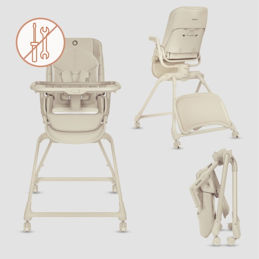 Lionelo Maddie Set Λίκνο-Ρηλάξ & Καρεκλάκι Φαγητού 3 Σε 1 Beige