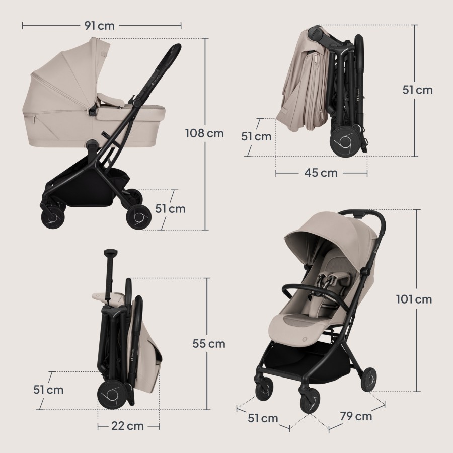 Lionelo Sia Flex Καρότσι Ταξιδίου 2 Σε 1 Έως 22Kg Beige Sand