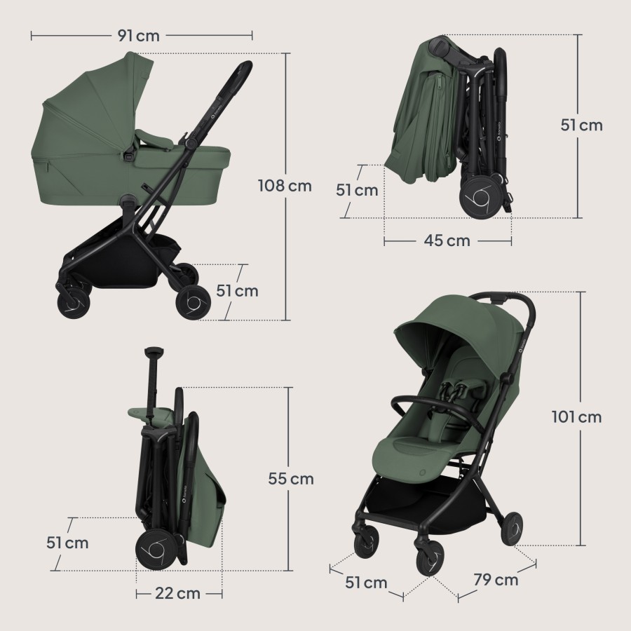 Lionelo Sia Flex Καρότσι Ταξιδίου 2 Σε 1 Έως 22Kg Green Emerald