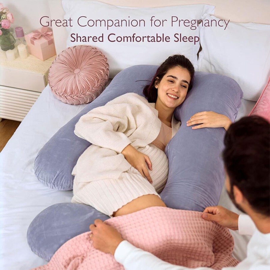 Momcozy Μαξιλάρι Εγκυμοσύνης & Θηλασμού U Shape 145cm Γκρι | Ορθοπεδική Υποστήριξη Σώματος,grey