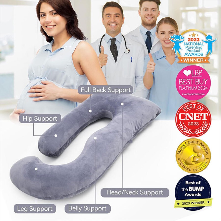 Momcozy Μαξιλάρι Εγκυμοσύνης & Θηλασμού U Shape 145cm Γκρι | Ορθοπεδική Υποστήριξη Σώματος,grey