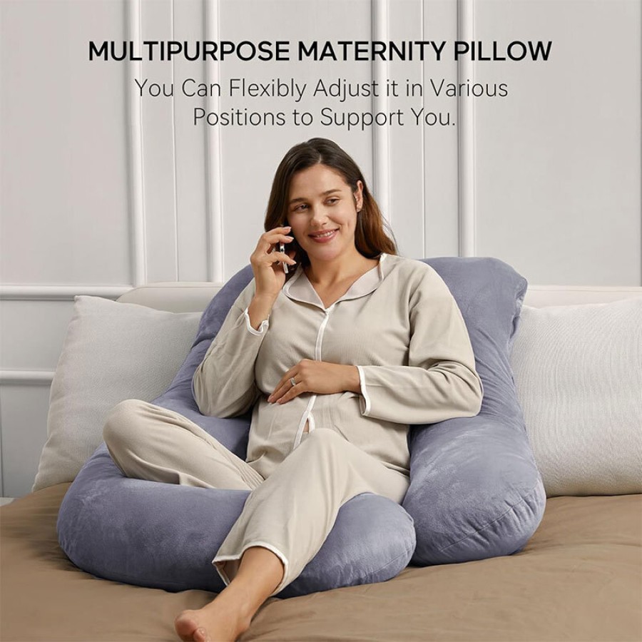 Momcozy Μαξιλάρι Εγκυμοσύνης & Θηλασμού U Shape 145cm Γκρι | Ορθοπεδική Υποστήριξη Σώματος,grey