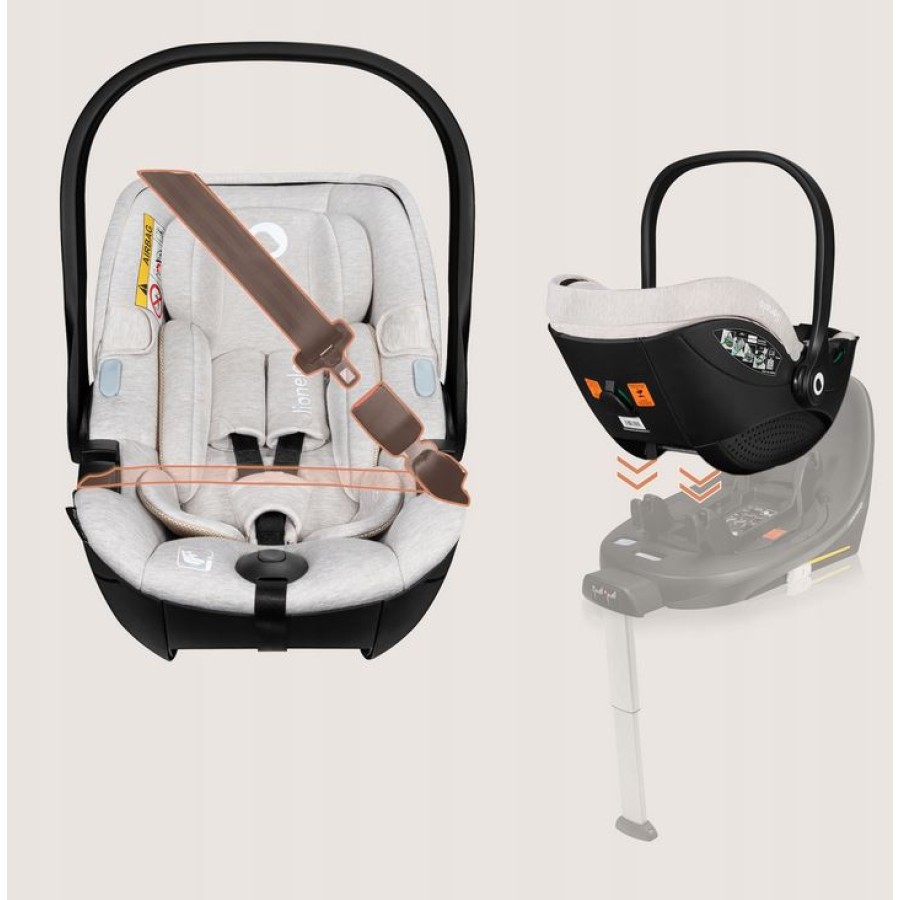 Lionelo Moxie i-Size set κάθισμα αυτοκινήτου 40-87cm & περιστρεφόμενη βάση isofix Beige Sand