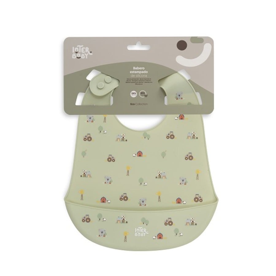 Interbaby Granja Koala Green Σαλιάρα Σιλικόνης με Θήκη Συλλογής Τροφών – Πράσινη, 4m+