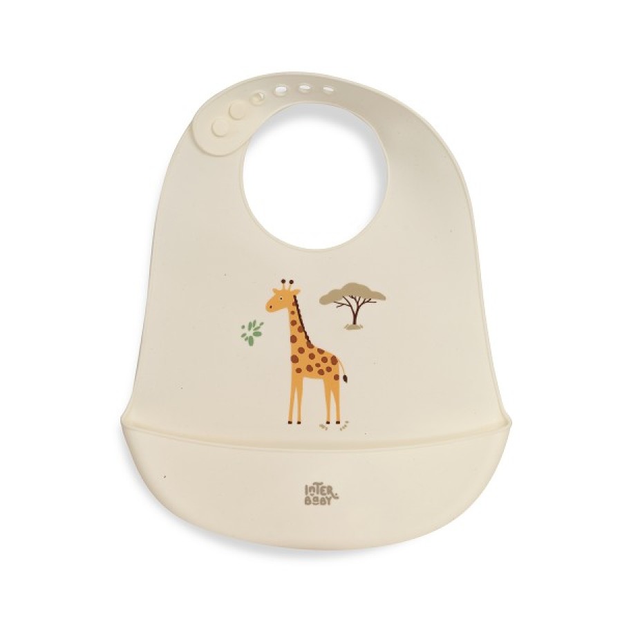 Interbaby Jirafa Savanna Σαλιάρα Σιλικόνης με Θήκη Συλλογής Τροφών Beige