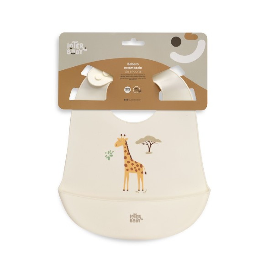 Interbaby Jirafa Savanna Σαλιάρα Σιλικόνης με Θήκη Συλλογής Τροφών Beige