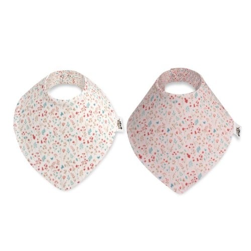 Interbaby Granja Koala Σαλιάρες Bandana Bamboo – Σετ 2 Τεμ. Αδιάβροχες, Floral Λευκό & Ροζ, 0m+