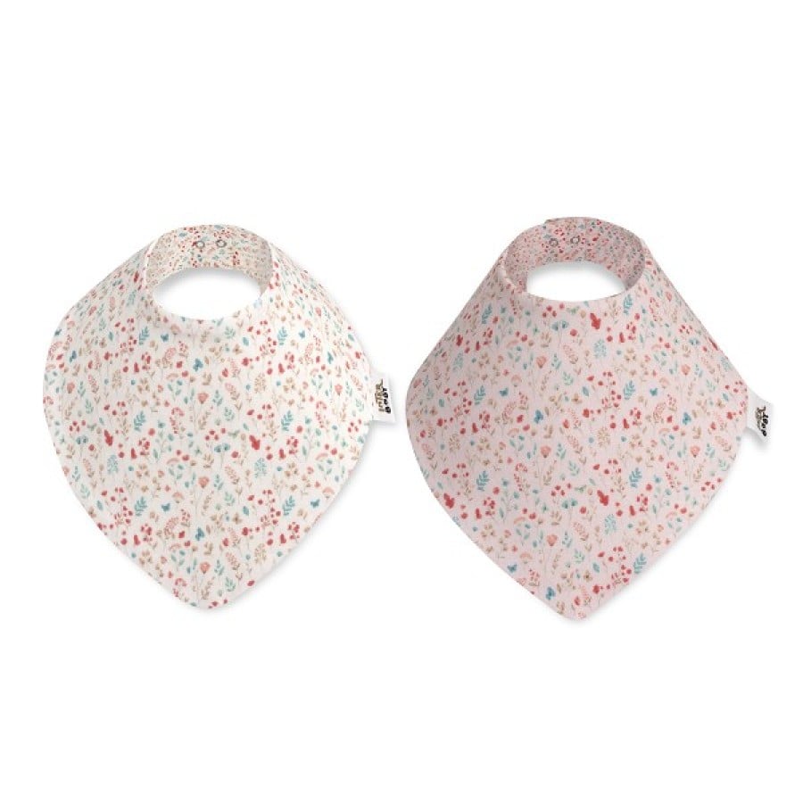 Interbaby Granja Koala Σαλιάρες Bandana Bamboo – Σετ 2 Τεμ. Αδιάβροχες, Floral Λευκό & Ροζ, 0m+