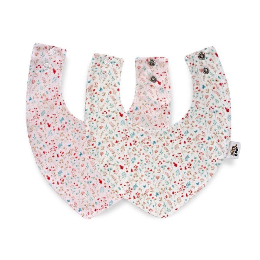 Interbaby Granja Koala Σαλιάρες Bandana Bamboo – Σετ 2 Τεμ. Αδιάβροχες, Floral Λευκό & Ροζ, 0m+