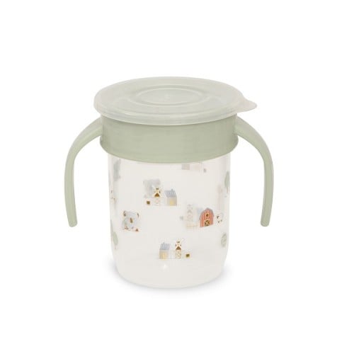 Interbaby Farm Εκπαιδευτικό Ποτηράκι 360° 240ml κατά των Διαρροών με Λαβές 6+ Μηνών Green VASO001-03