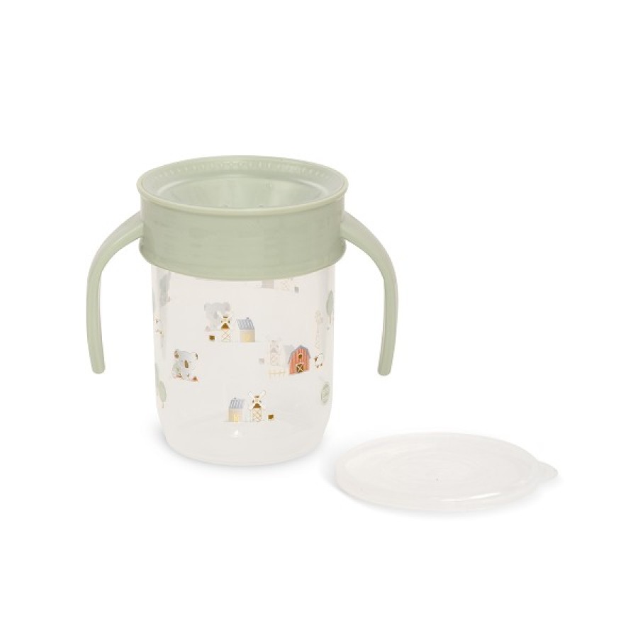 Interbaby Farm Εκπαιδευτικό Ποτηράκι 360° 240ml κατά των Διαρροών με Λαβές 6+ Μηνών Green VASO001-03