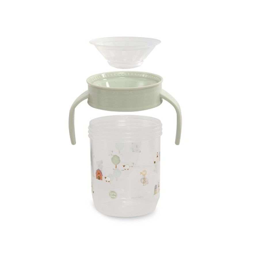 Interbaby Farm Εκπαιδευτικό Ποτηράκι 360° 240ml κατά των Διαρροών με Λαβές 6+ Μηνών Green VASO001-03
