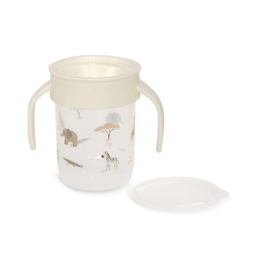 Interbaby Savana Εκπαιδευτικό Ποτηράκι 360° 240ml κατά των Διαρροών με Λαβές 6+ Μηνών Μπεζ