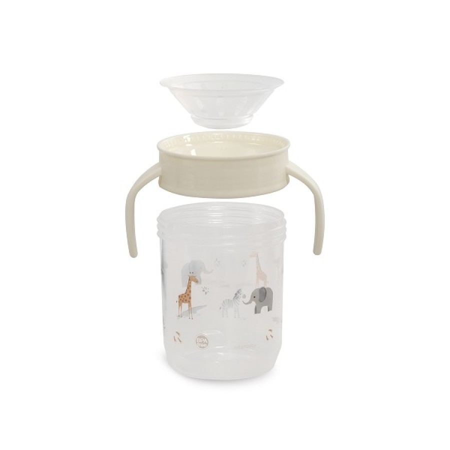 Interbaby Savana Εκπαιδευτικό Ποτηράκι 360° 240ml κατά των Διαρροών με Λαβές 6+ Μηνών Μπεζ
