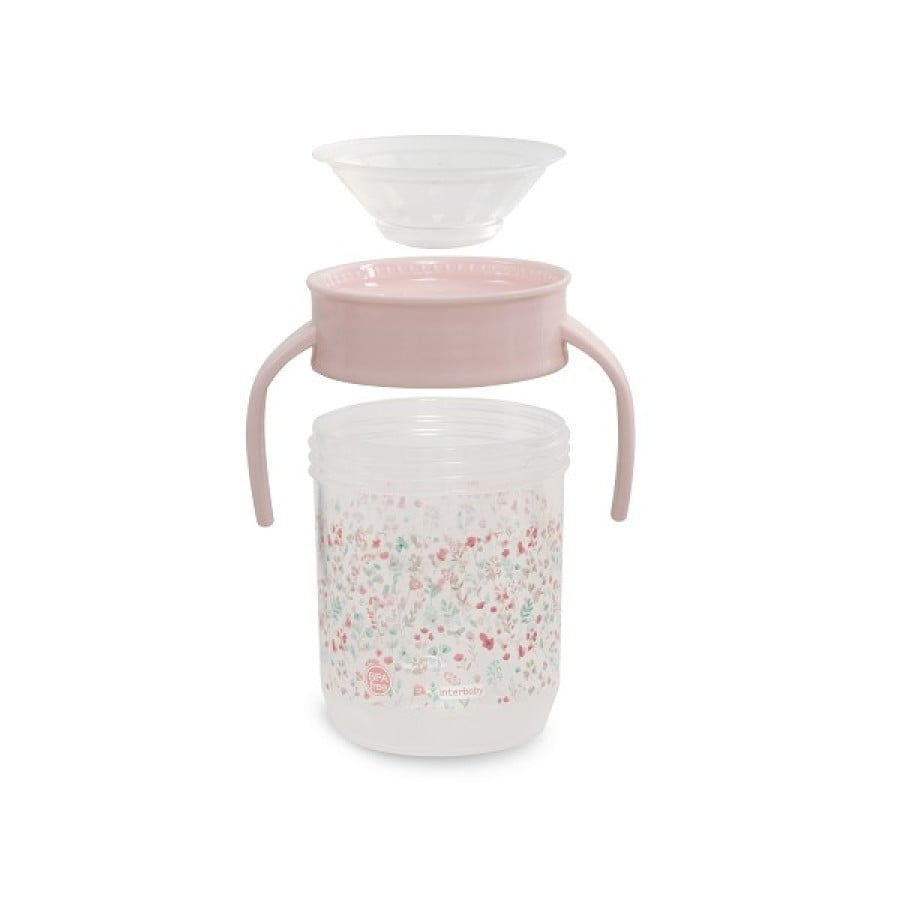 Interbaby Flowers  Εκπαιδευτικό Ποτηράκι 360° 240ml κατά των Διαρροών 6+ Μηνών Pink VASO003-02