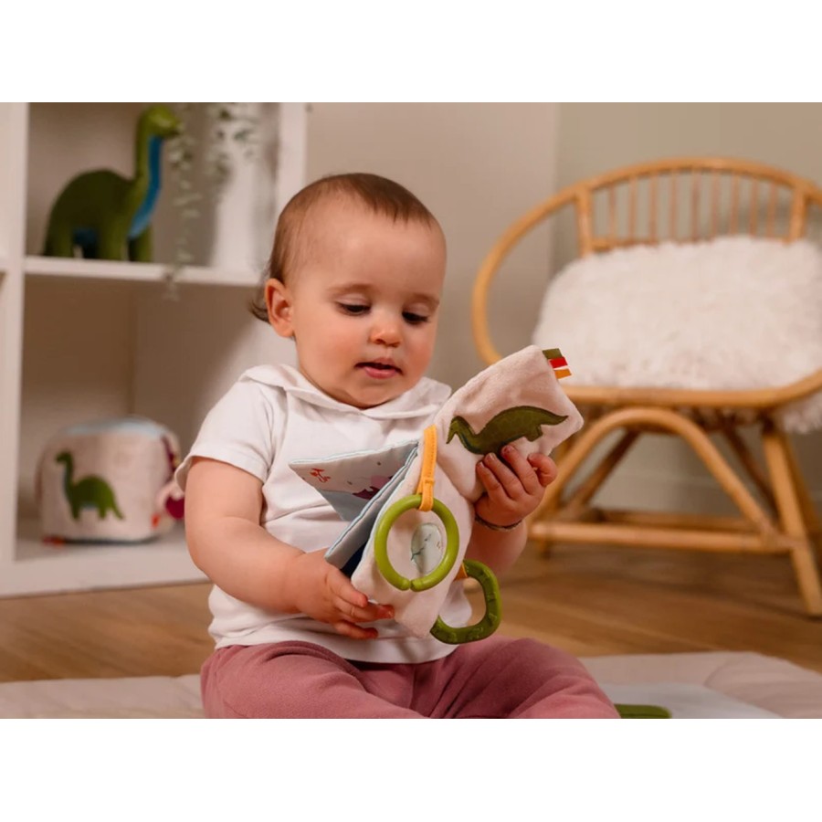 Baby Gift Box Dino Friends Σετ Δώρου Γέννησης 3τμχ με Πανάκι, Κουδουνίστρα & Υφασμάτινο Βιβλίο 0m+