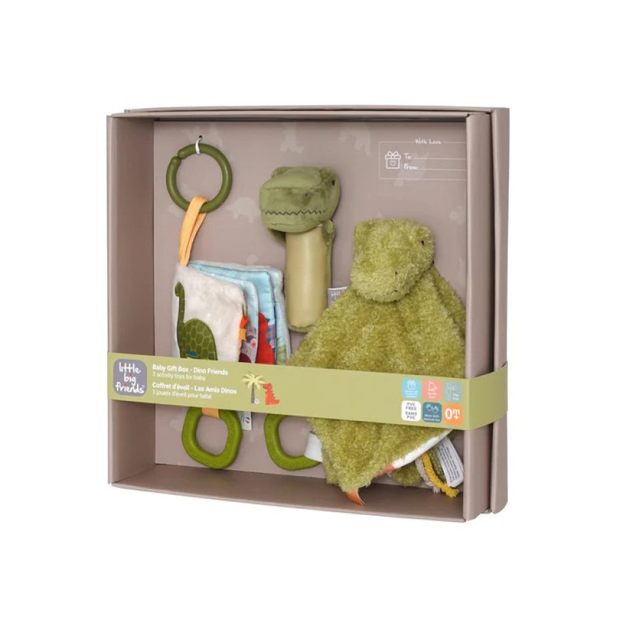 Baby Gift Box Dino Friends Σετ Δώρου Γέννησης 3τμχ με Πανάκι, Κουδουνίστρα & Υφασμάτινο Βιβλίο 0m+