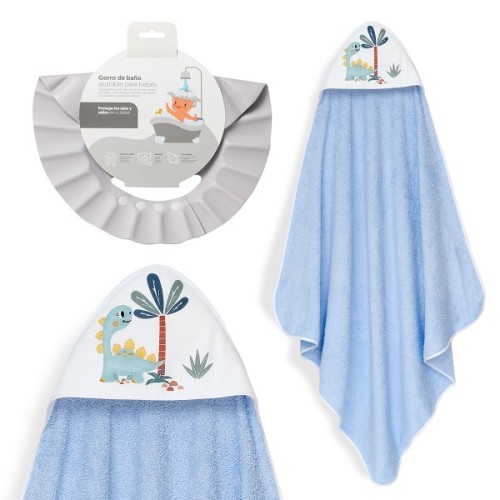 Interbaby Dino Βαμβακερό Μπουρνούζι Κάπα 100x100εκ. & Καπέλο Μπάνιου Blue