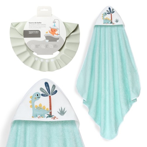 Interbaby Dino Βαμβακερό Μπουρνούζι Κάπα 100x100εκ. & Καπέλο Μπάνιου Green