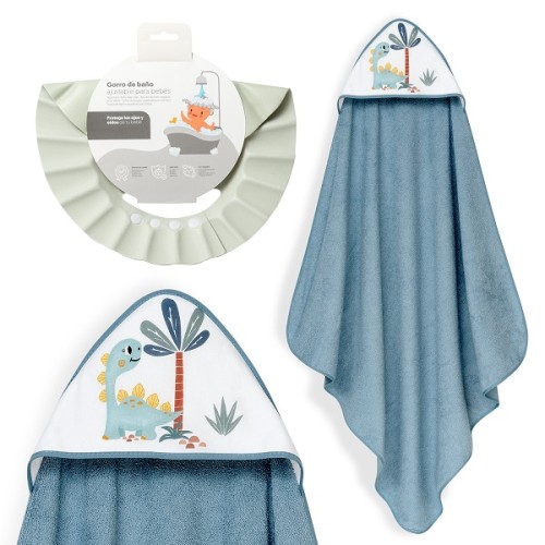 Interbaby Dino Βαμβακερό Μπουρνούζι Κάπα 100x100εκ. & Καπέλο Μπάνιου Petrol