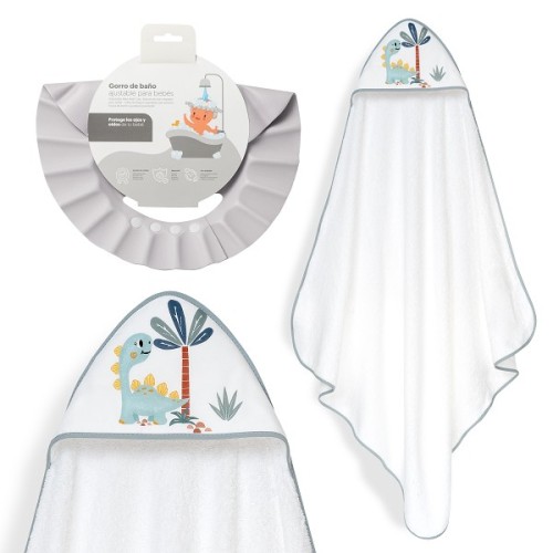 Interbaby Dino Βαμβακερό Μπουρνούζι Κάπα 100x100εκ. & Καπέλο Μπάνιου White-Grey