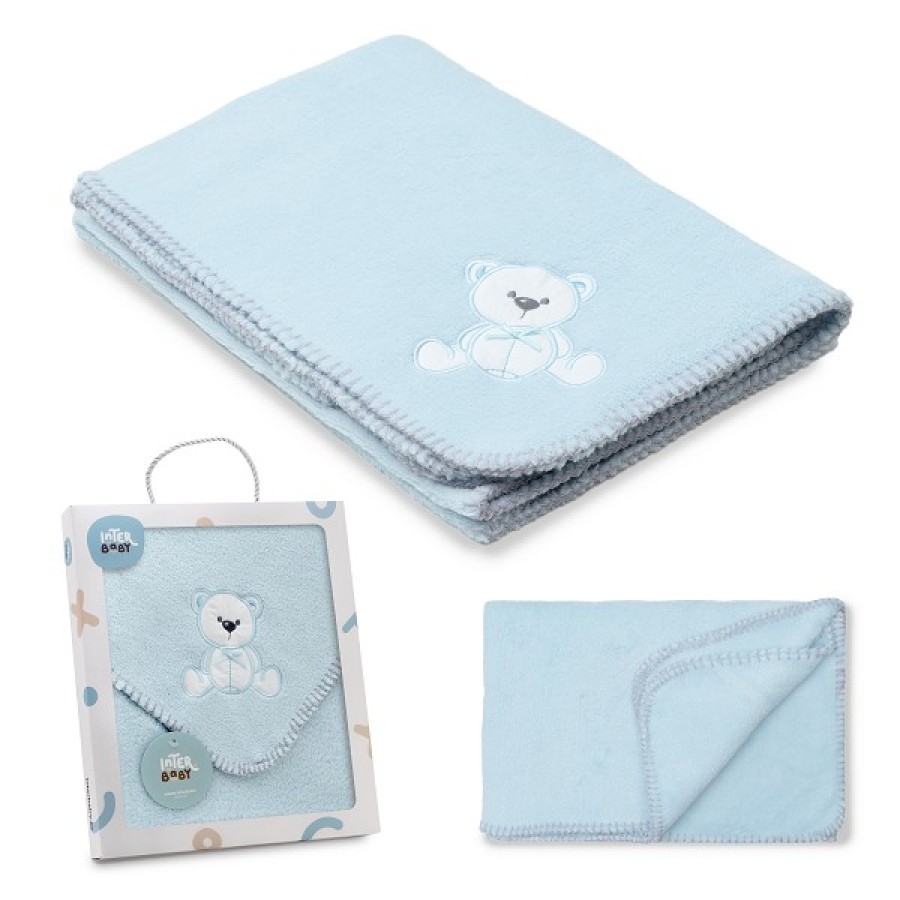 Interbaby Βρεφική Κουβέρτα Αγκαλιάς Bear Blue 80x110εκ.