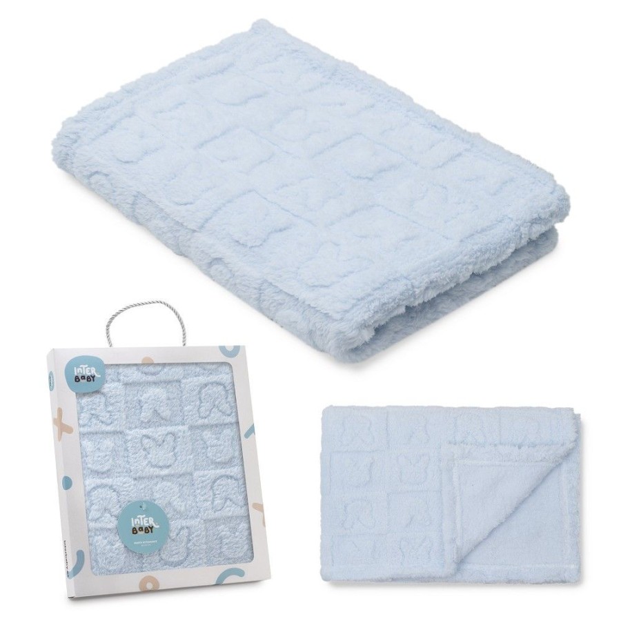 Interbaby Βρεφική Κουβέρτα Αγκαλιάς Bunnies Blue 80x110εκ.