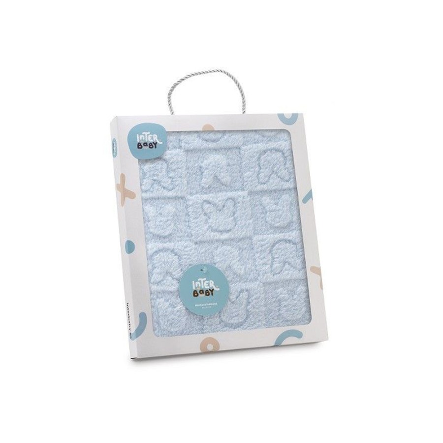 Interbaby Βρεφική Κουβέρτα Αγκαλιάς Bunnies Blue 80x110εκ.