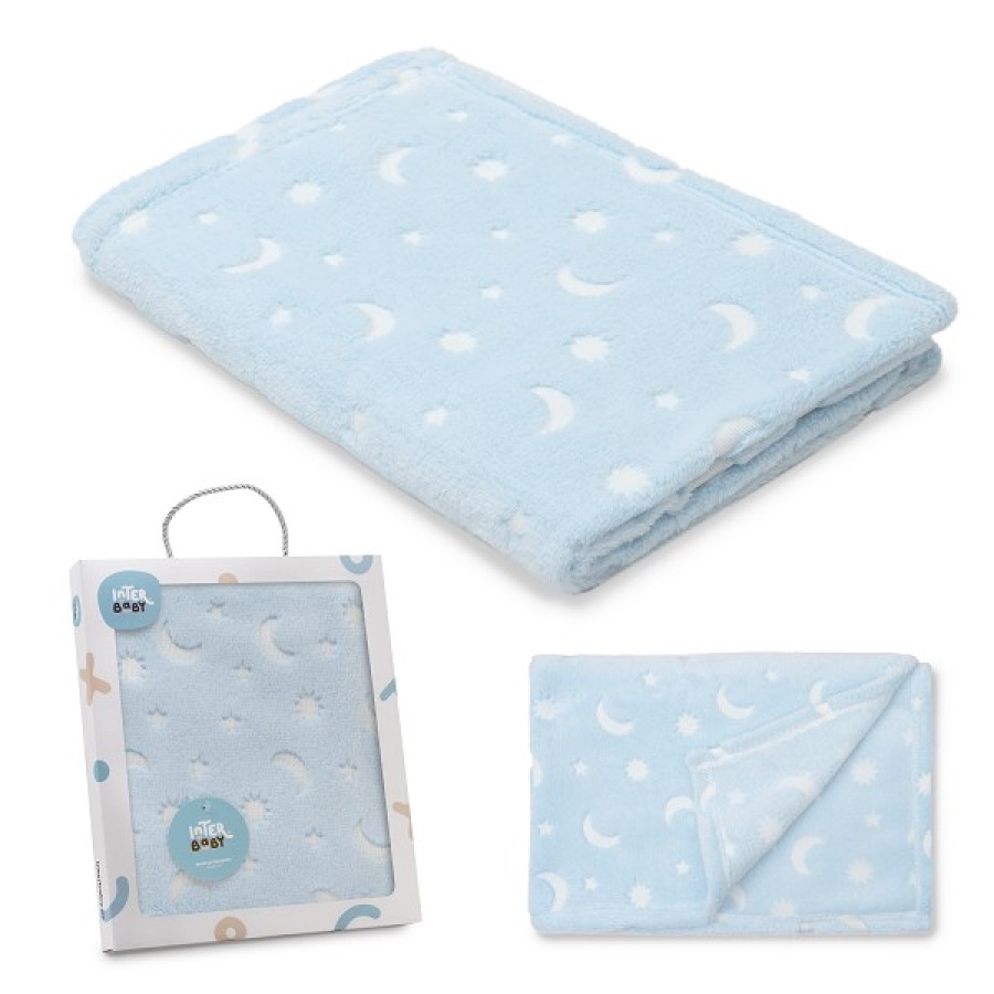 Interbaby Βρεφική Κουβέρτα Αγκαλιάς Stars Blue 80x110εκ.