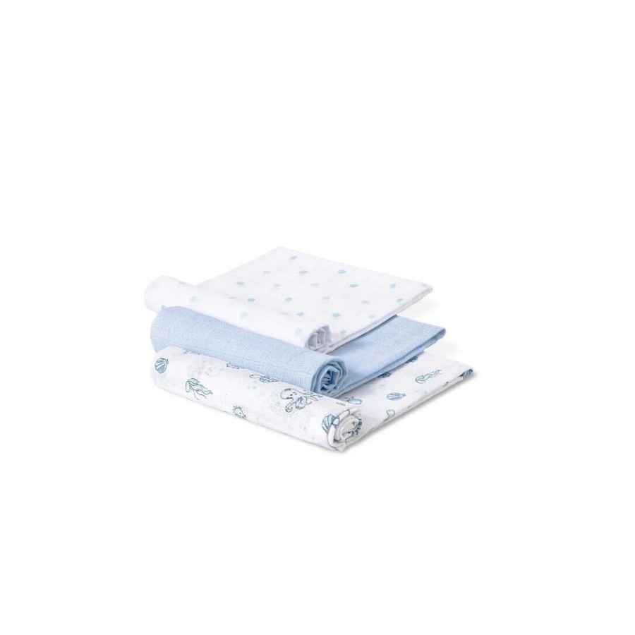 Interbaby Πάνες Αγκαλιάς Bear Bamboo 55x70εκ. Σετ 3τμχ. Blue