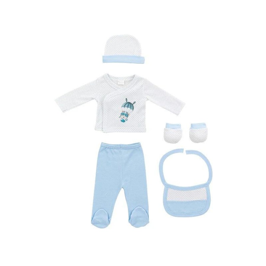 Interbaby Σετ Δώρου 4τμχ. από Οικολογικό Βαμβάκι με Ρούχα & Αξεσουάρ Paracaidas Blue 0-6 μηνών 