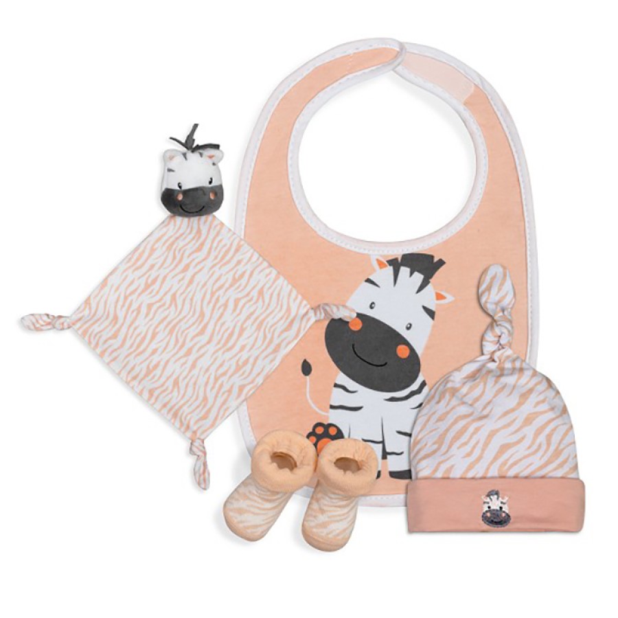 Interbaby Σετ Δώρου Ζέβρα με Πανάκι Αγκαλιάς 4τμχ. White-Pink 0-6 μηνών