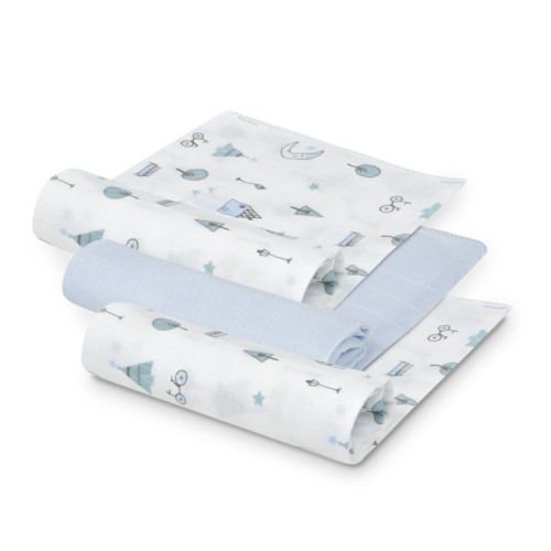 Interbaby Σετ 3 Πάνες Αγκαλιάς Bamboo 55x70εκ. Blue