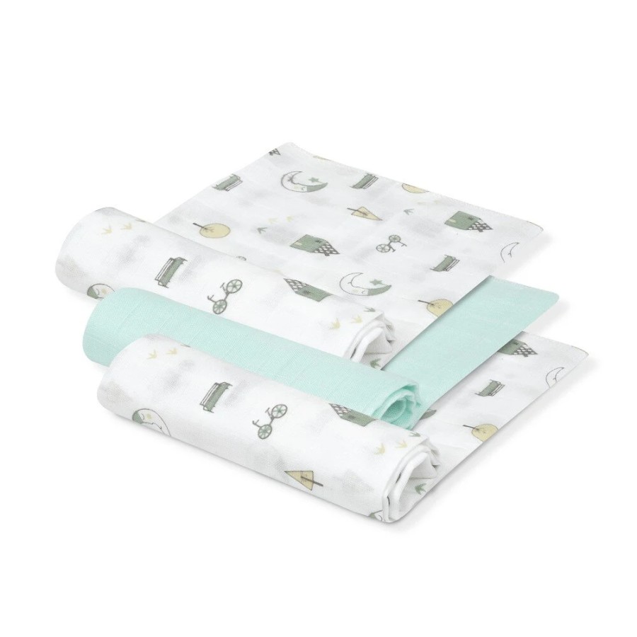 Interbaby Σετ 3 Πάνες Αγκαλιάς Bamboo 55x70εκ. Mint