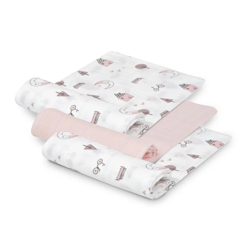 Interbaby Σετ 3 Πάνες Αγκαλιάς Bamboo 55x70εκ. Pink