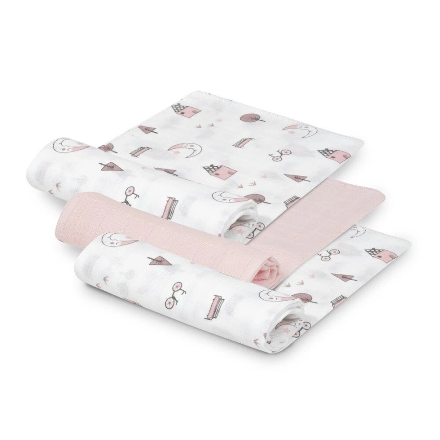 Interbaby Σετ 3 Πάνες Αγκαλιάς Bamboo 55x70εκ. Pink