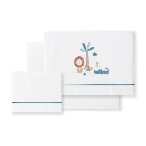 Interbaby Leon Σετ 3 Βαμβακερά Σεντόνια Λlκνου 50x80εκ. White-Petrol