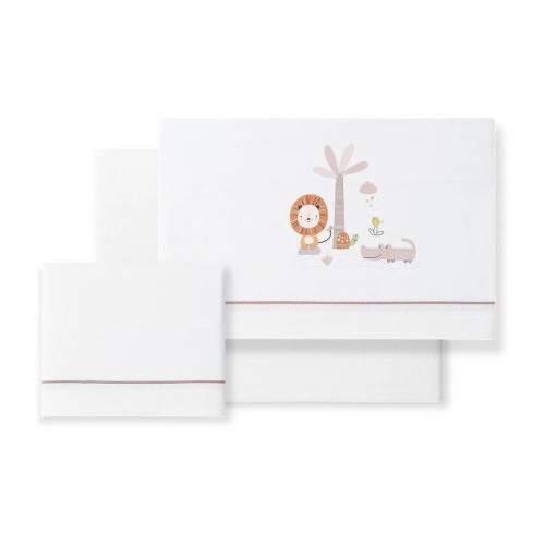Interbaby Leon Σετ 3 Βαμβακερά Σεντόνια Λlκνου 50x80εκ. White-Pink