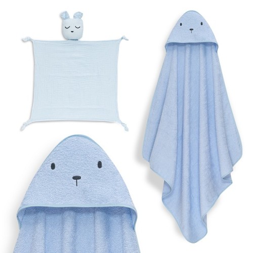 Interbaby Bear Σετ Βαμβακερό Μπουρνούζι 100x100εκ. & Πανάκι Παρηγοριάς Μουσελίνας Blue