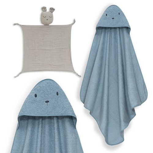 Interbaby Bear Σετ Βαμβακερό Μπουρνούζι 100x100εκ. & Πανάκι Παρηγοριάς Μουσελίνας Petrol
