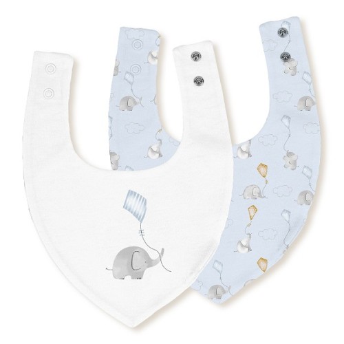 Interbaby Βρεφική Σαλιάρα Bandana Σετ 2τμχ. Elephant Blue 30x20εκ.