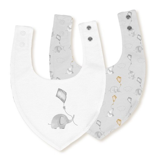 Interbaby Βρεφική Σαλιάρα Bandana Σετ 2τμχ. Elephant Grey 30x20εκ.