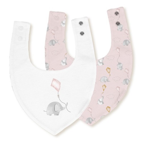 Interbaby Βρεφική Σαλιάρα Bandana Σετ 2τμχ. Elephant Pink 30x20εκ.