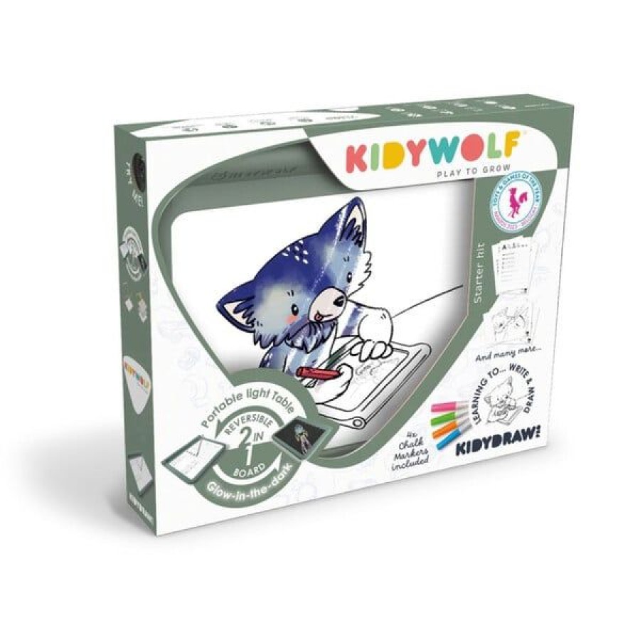 Kidywolf Παιδικό Tablet Ζωγραφικής Δύο Όψεων, Επαναφορτιζόμενο με Φως, Οθόνη LED & Μαυροπίνακα